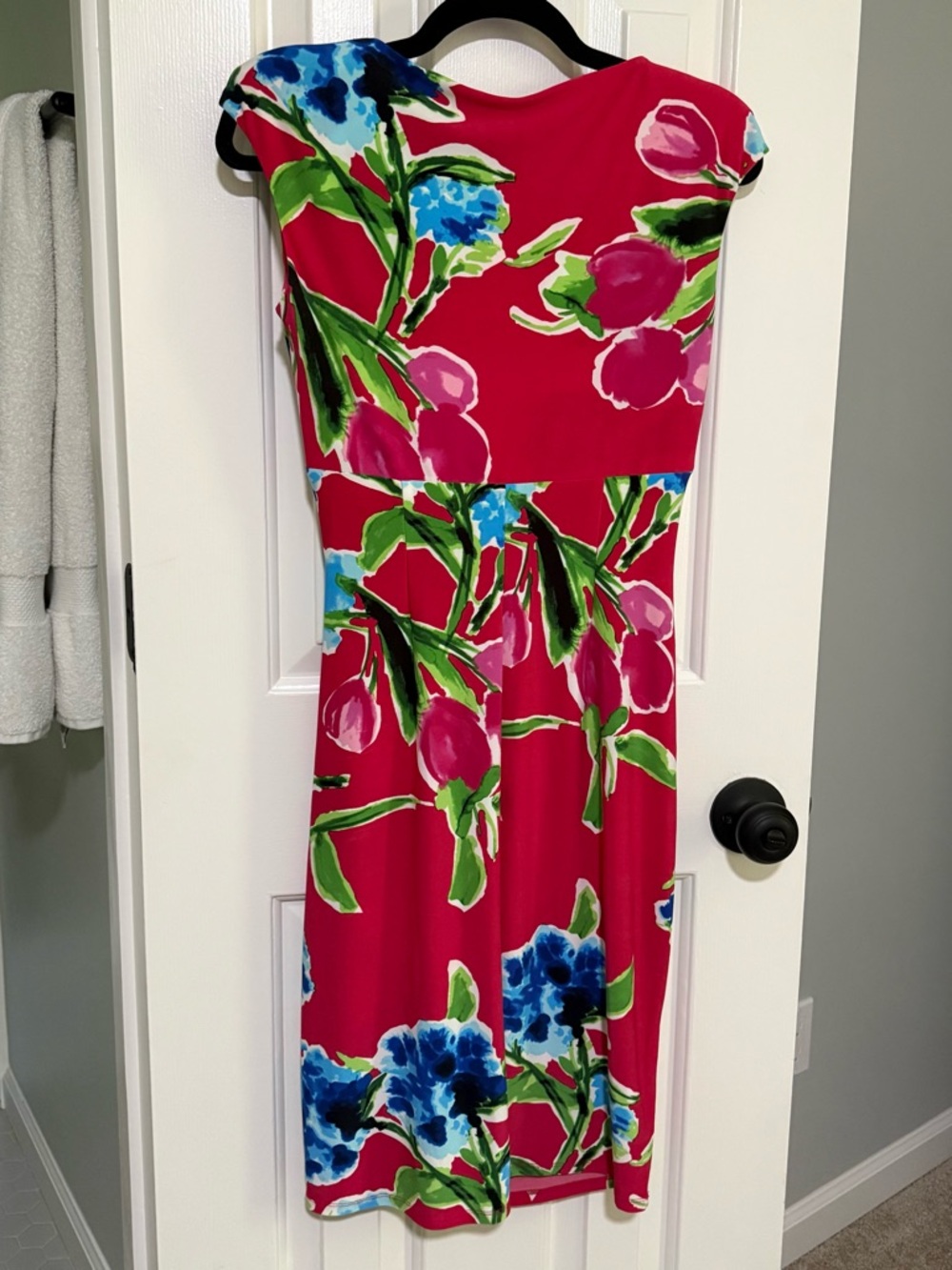 Ralph Lauren Red Floral Midi Dress with Blue & Green Accents - Picture 2 of 4